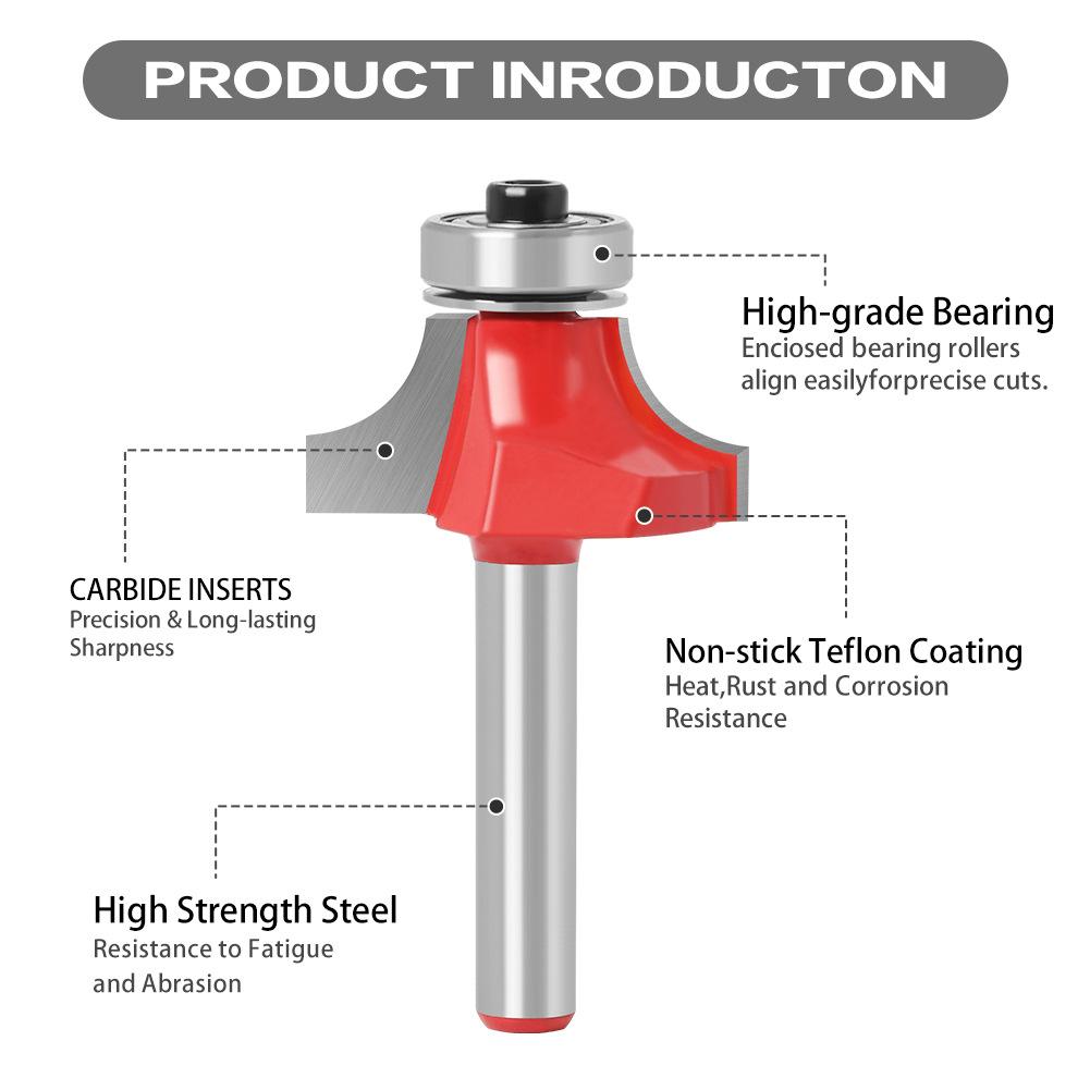 Woodworking Bearing Round Corner Cutter Trimming Machine Cutter Head Chamfering Slotting Engraving Woodworking Cutter Gong Cutter 1/4 Handle 6 Handle