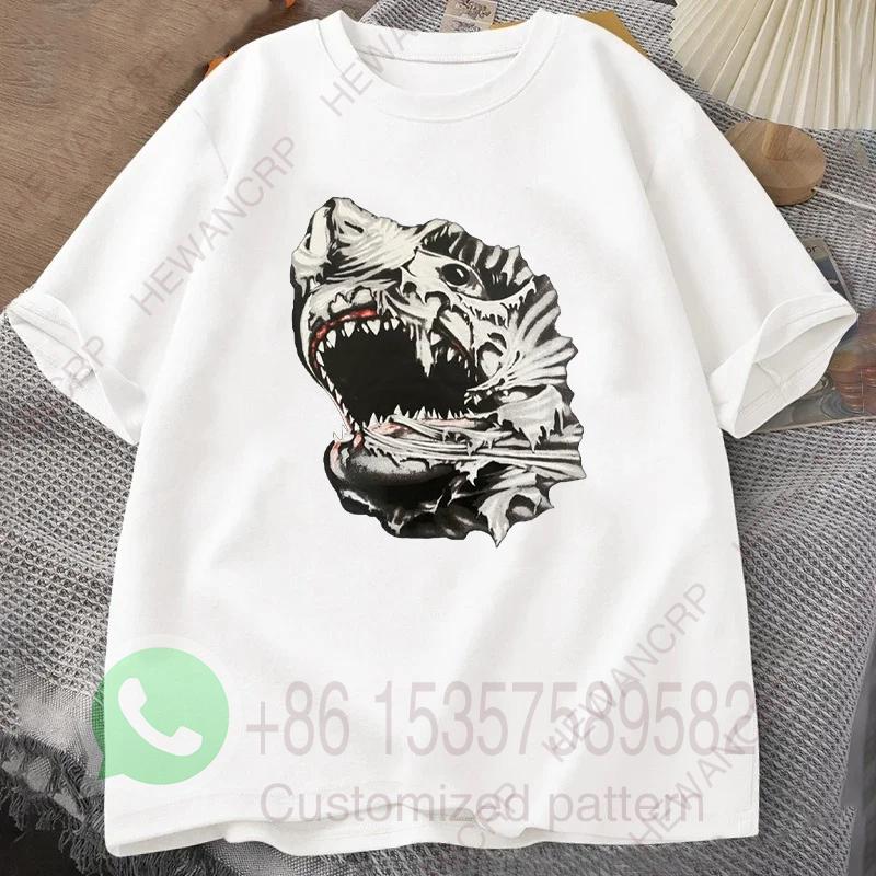 Scary Shark Mens Tshirt Summer Tracksiut Roundneck Pullovers Shortsleeved Tops Harajuku Cotton Sweatshirt Casual Streetwear