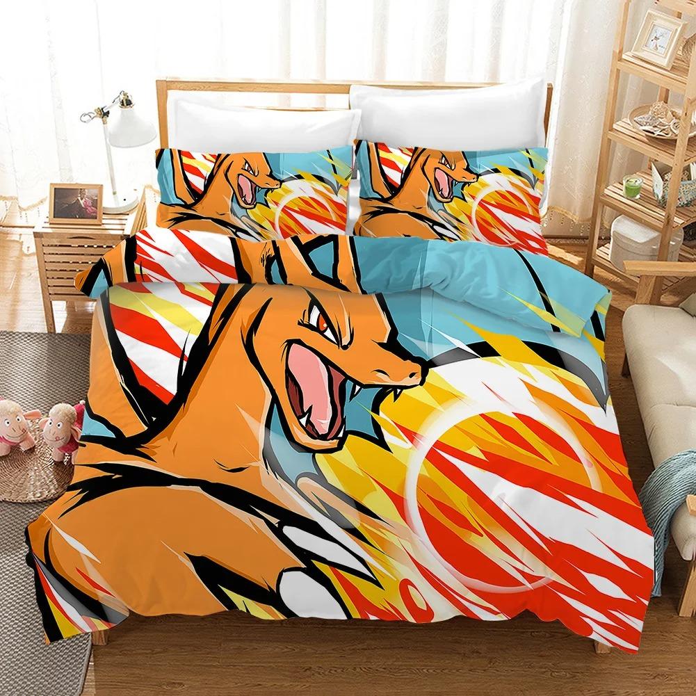 Cartoon Charmander Bedding Sets Comforter Quilt Bed Cover Charizard Duvet Cover PillowCase Kids Adult Size Home Textiles