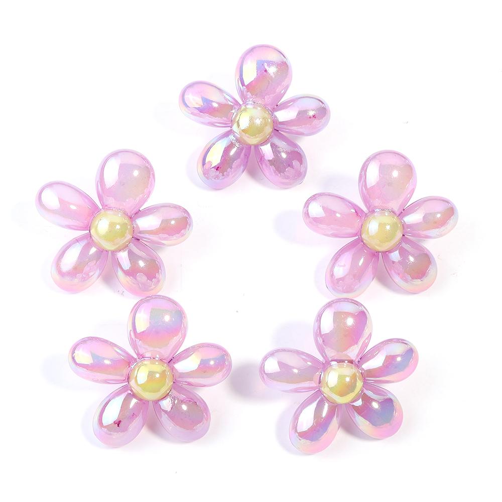 5Pcs/Lot Acrylic Beads Clear Plated Candy Color Cartoon Flower 3.3mm Large Hole Beads Diy Jewelry Bracelet Necklace Accessories