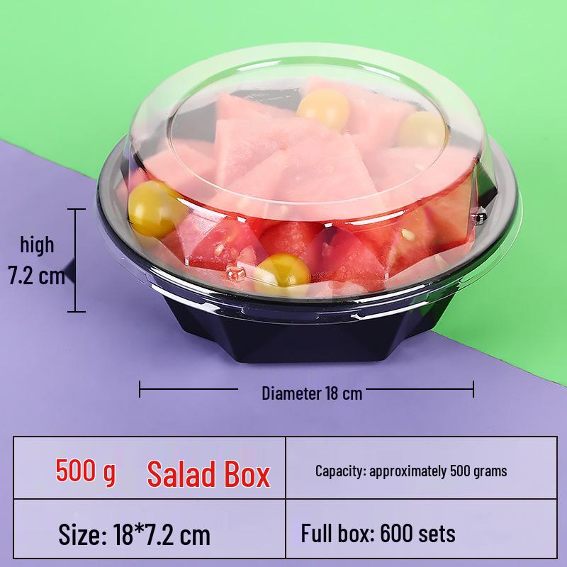 Transparente runde Einweg-Salatschale mit dreigeteilter Obstschale