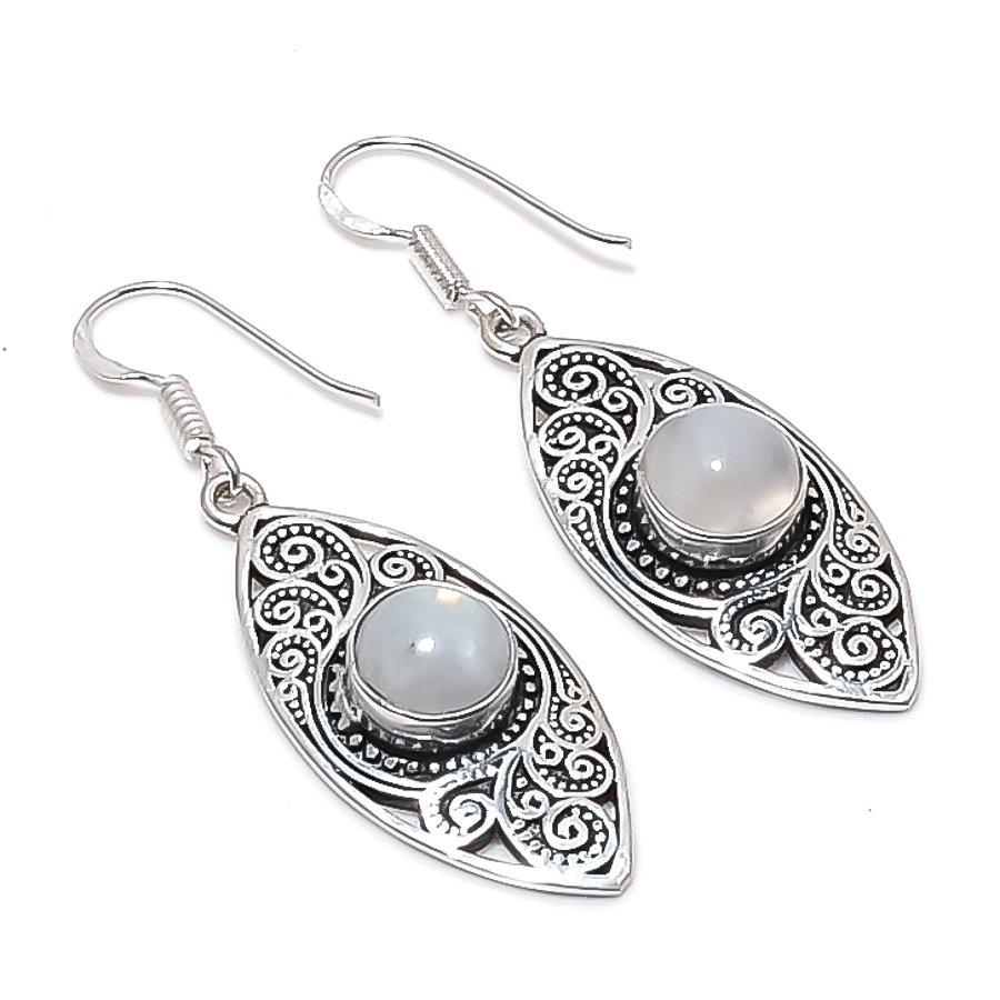 Natural Rainbow Moonstone 925 Sterling Silver Jewelry Earring 2.01 AE-11917
