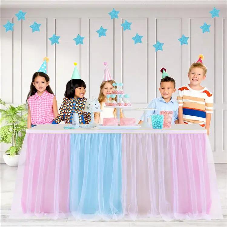 Tulle table skirt high-end gold-rimmed mesh wedding New Year's party decoration hotel supplies mesh table skirt table cover