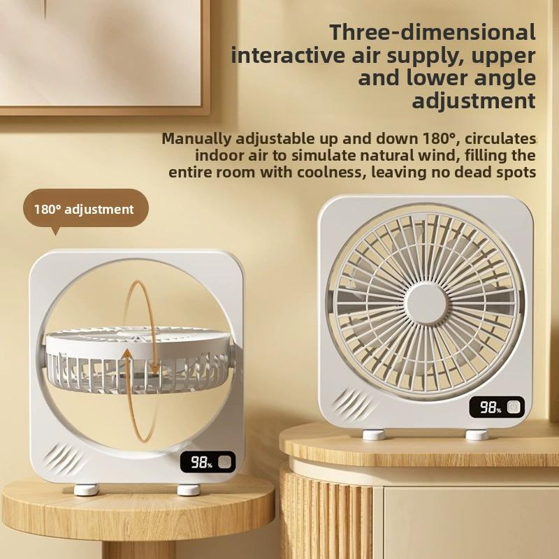 Ventilador de escritorio portátil recargable con pantalla digital para oficina y hogar
