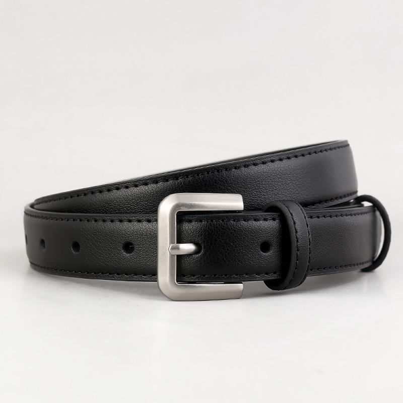 Two Layer Cowhide Leather Belt With Pin Closure For Daily Fashion And Work чёрный