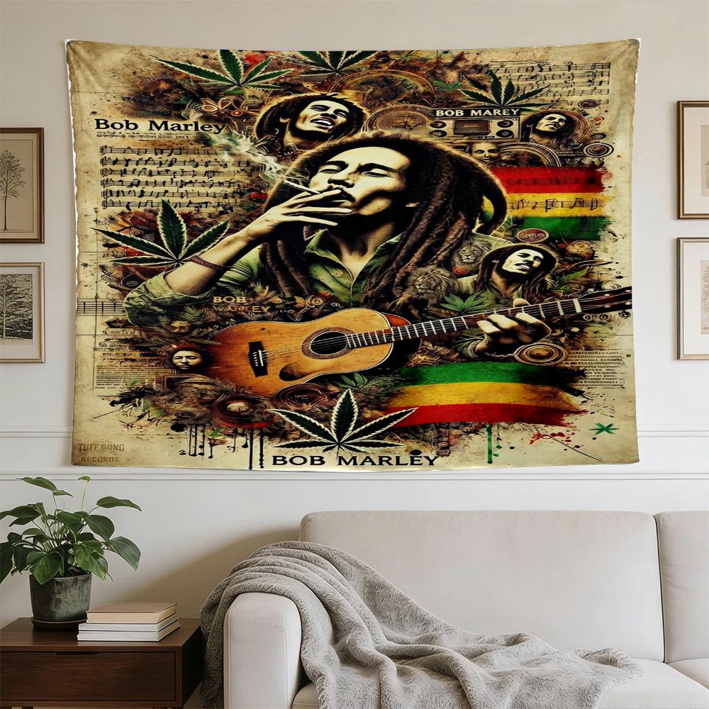 Bob Marley Reggae Tribute Freedom Polyester Wall Hanging Tapestry, Aesthetic Home Decor for Bedroom Dorm Photo Backdrop