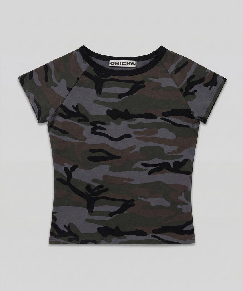 CHICKS Camo Slim Fit Basic T-Shirt Melange