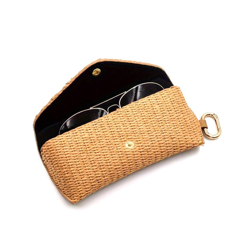 Durable Pp Material Woven Straw Eyeglass Case - Chic Soft Protective  Glasses Pouch With Hook For Women'S