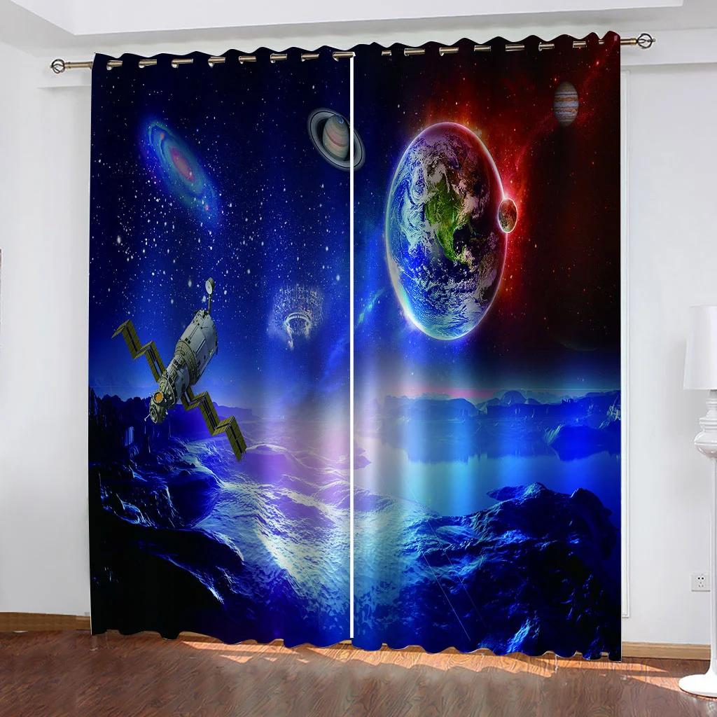 Night Moon Sea Scenery Painting Clackout Window Curtains Living Room Kitchen Drapes Fabric Indoor Home Decoration Drapes Hooks