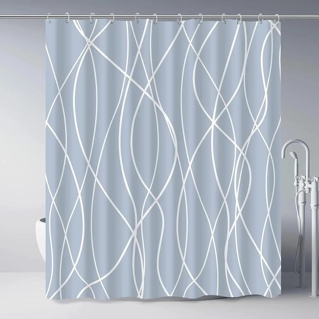 Unframed Modern Black And White Striped Corrugated Fabric Bathroom Shower Curtain, Gradient Stripe, Bathroom Decorative Showe