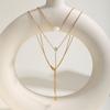 Titanium Steel Jewelry, Stainless Steel Double Chain Zircon Y-Shaped Necklace Wind Ladies Necklace Nc-1975