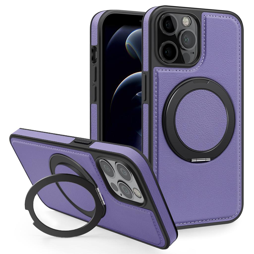 For iPhone 12/12 Pro Case with Ring Kickstand Compatible with MagSafe PU Leather Back Cover