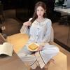 French Sweet Spring and Summer Ice and Snow Pajamas Women's Lace Lapel Princess Style Long-sleeved Trousers Loungewear Set