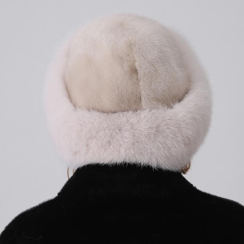 Real Fur Dome Hats for Women Natural Fox Mink Fur Cap Winter Luxury Warm Fashion Snow Hats