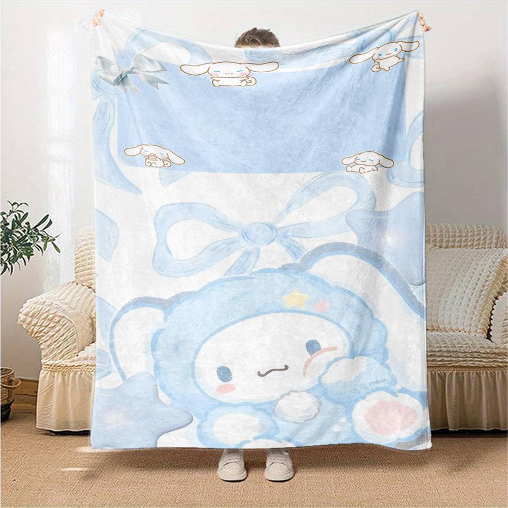 1pc Clouds Bunny Blanket Lightweight Flannel Throw for Sofa Bed Travel Camping Livingroom Office Couch Chair