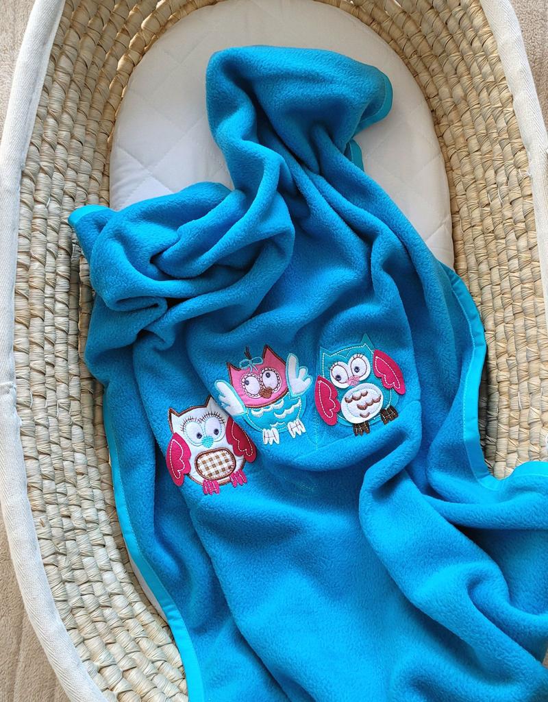 Fleece blanket for babies - Bigi Zibi & Adele Owls - turquoise