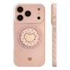 Cream Polka Dot iPhone 13/15/16/17 ProMax Case with Heart Mirror & Magnetic Stand - Korean Design