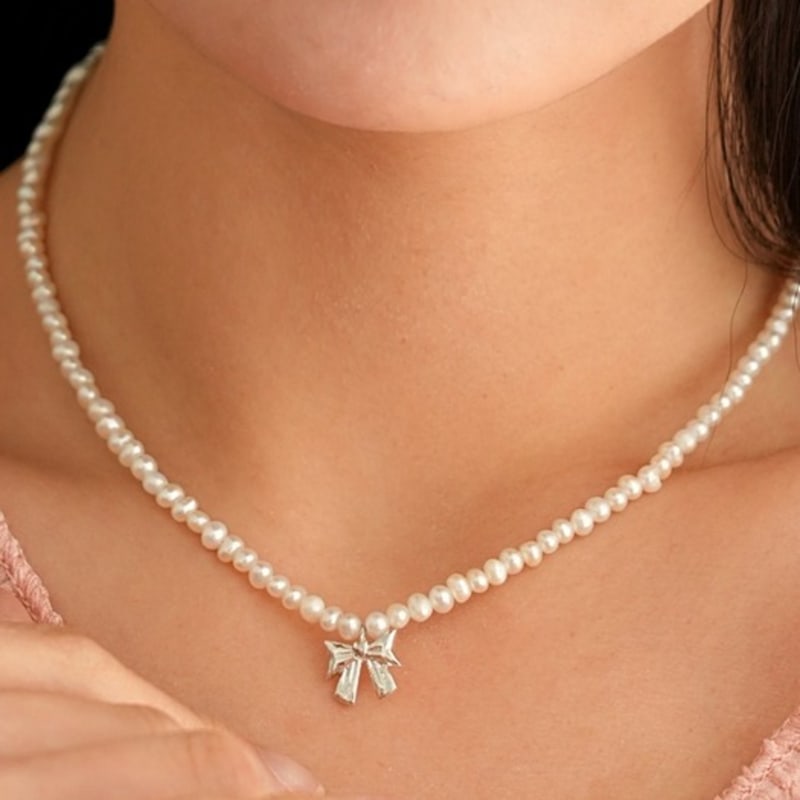 

BELLOOGGI Heart ribbon pearl Necklace 37cm~41cm