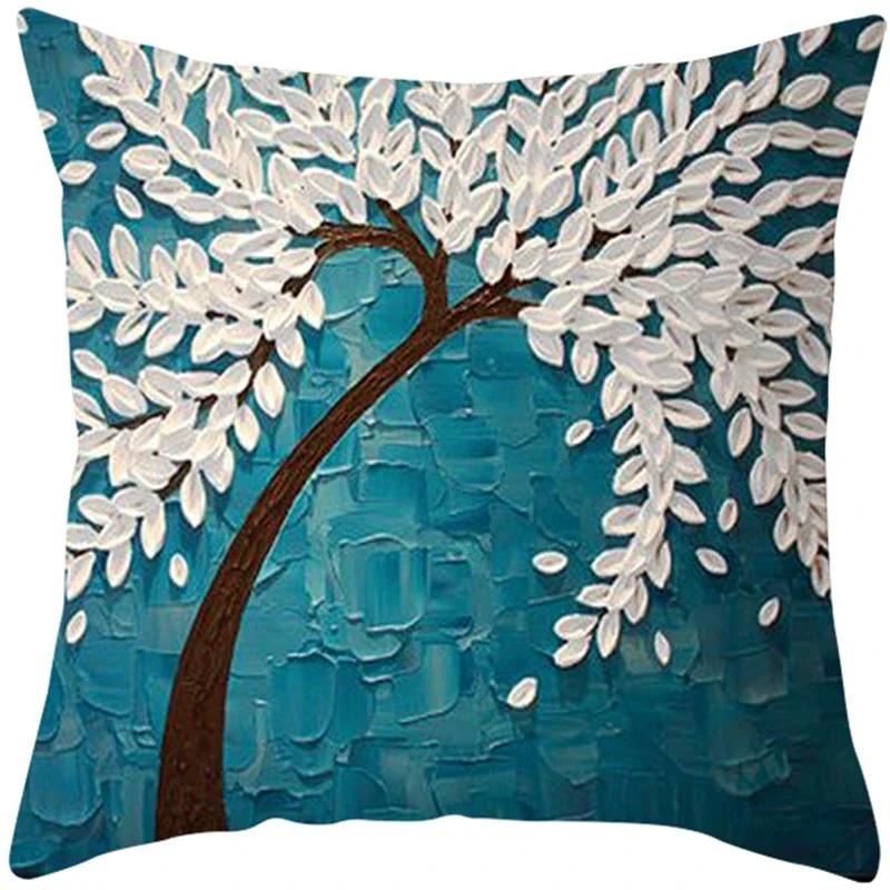Oil Painting Tree Cushion Cover for Sofa Livingroom Pillow Case Home Decoration % Polyester Vintage Throw Pillow Cover