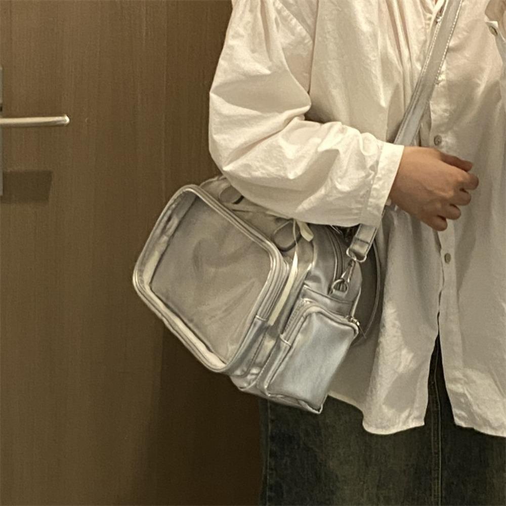 Preppy Style Transparent Pocket Shoulder Bag JK Bowling Bag Casual Cotton Doll Ita Bag  Outdoor