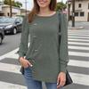 Women's Fashion Square Neck Solid Color Fleece Long Sleeve Decorative Button Hem Split Top