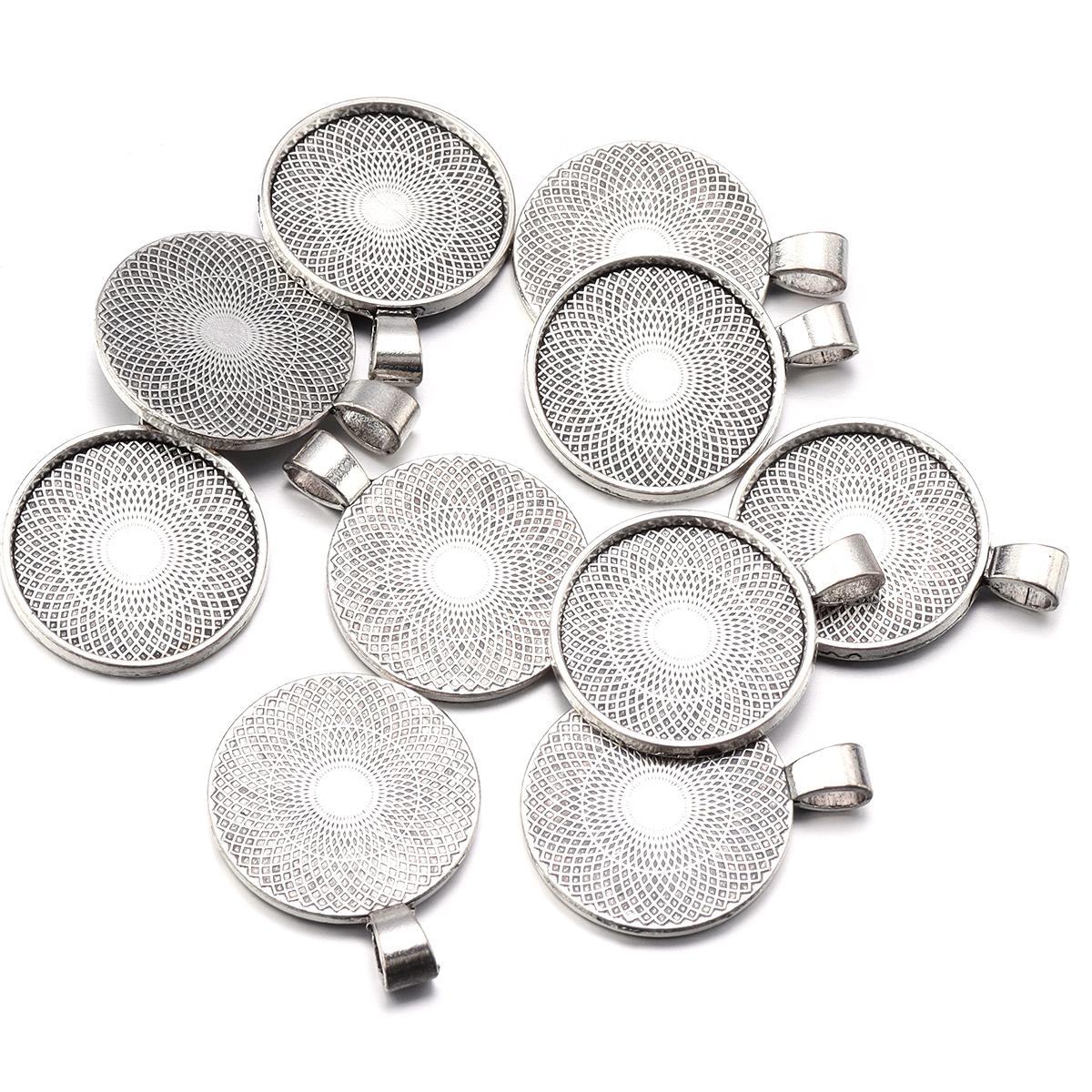 

10pcs/lot Retro Style Blank Cabochon Base Trays Round Alloy Base Settings For DIY Jewelry Making Earring Necklace Accessories 25mm античный серебряного