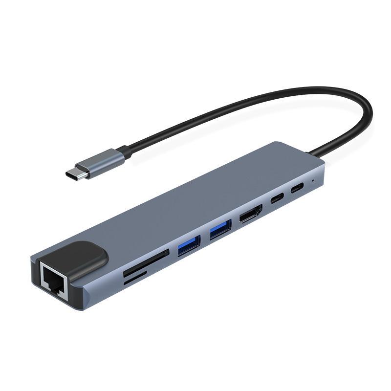 8 In 1 Type-C Hub RJ45 LAN USB-C To HDTV SD/TF USB 3.0 PD Docking Station