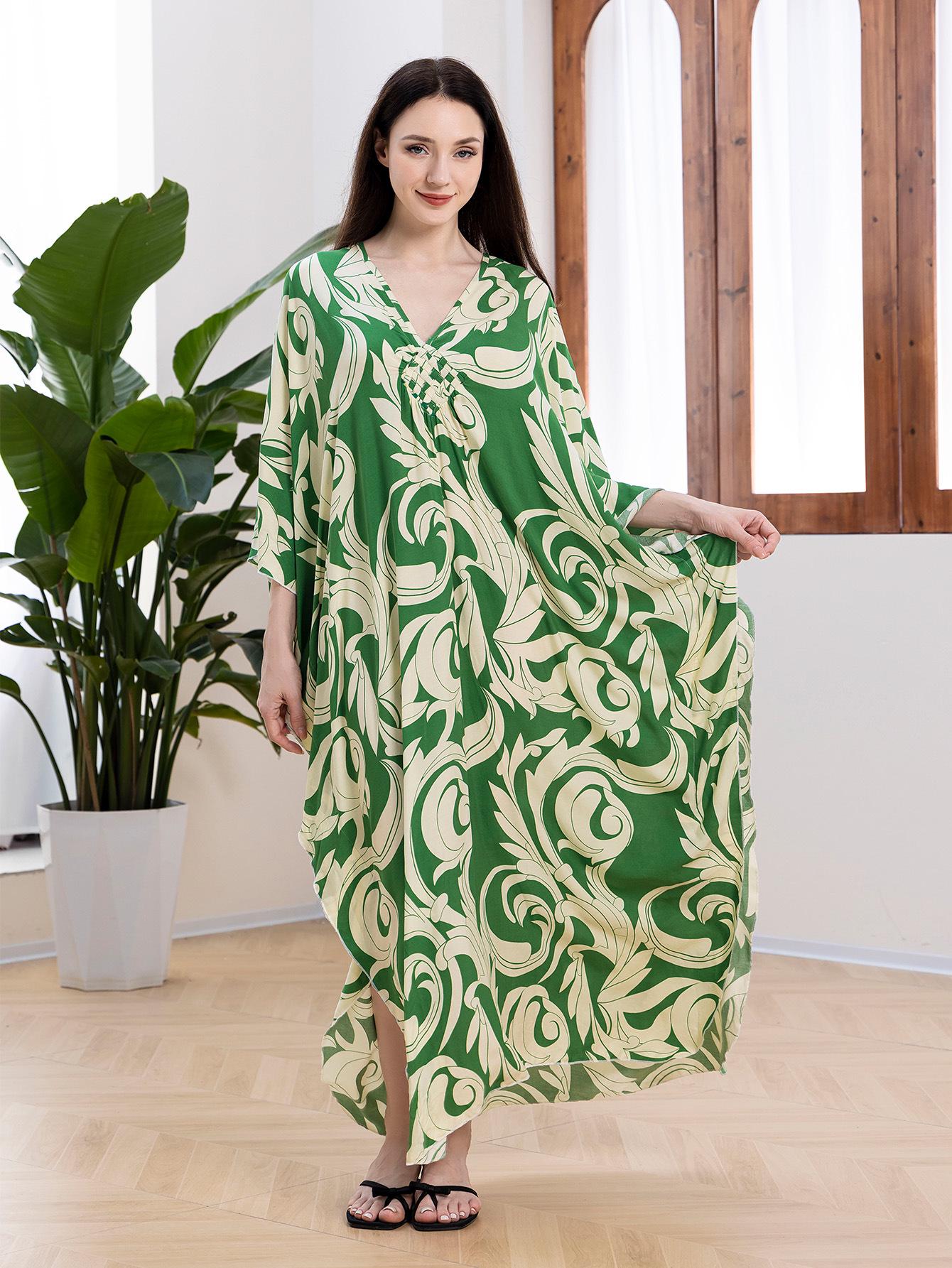 

Пляжное платье-накидка большого размера с принтом листьев 2024 One Size