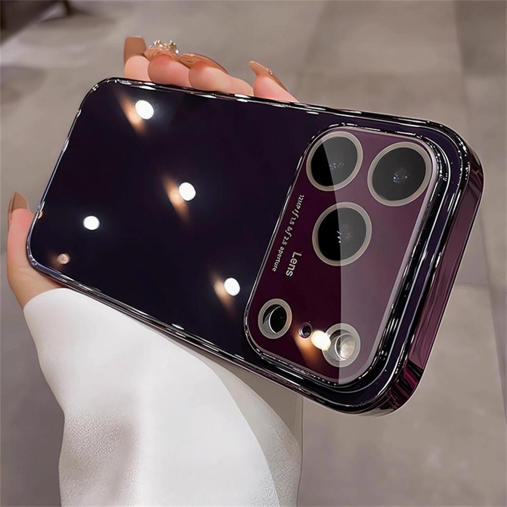 Original Glass Window Case For iPhone 17 16 15 14 13 12 Pro Max Air Shockproof Plating Armor Glossy Lens Protection Cover