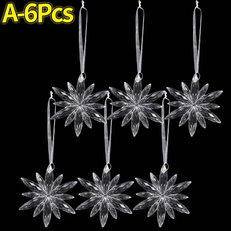 Clear Crystal Snowflake Icicle Pendants Acrylic Christmas Tree Ornaments Holiday New Year Home Party Hanging Decoration Supplies