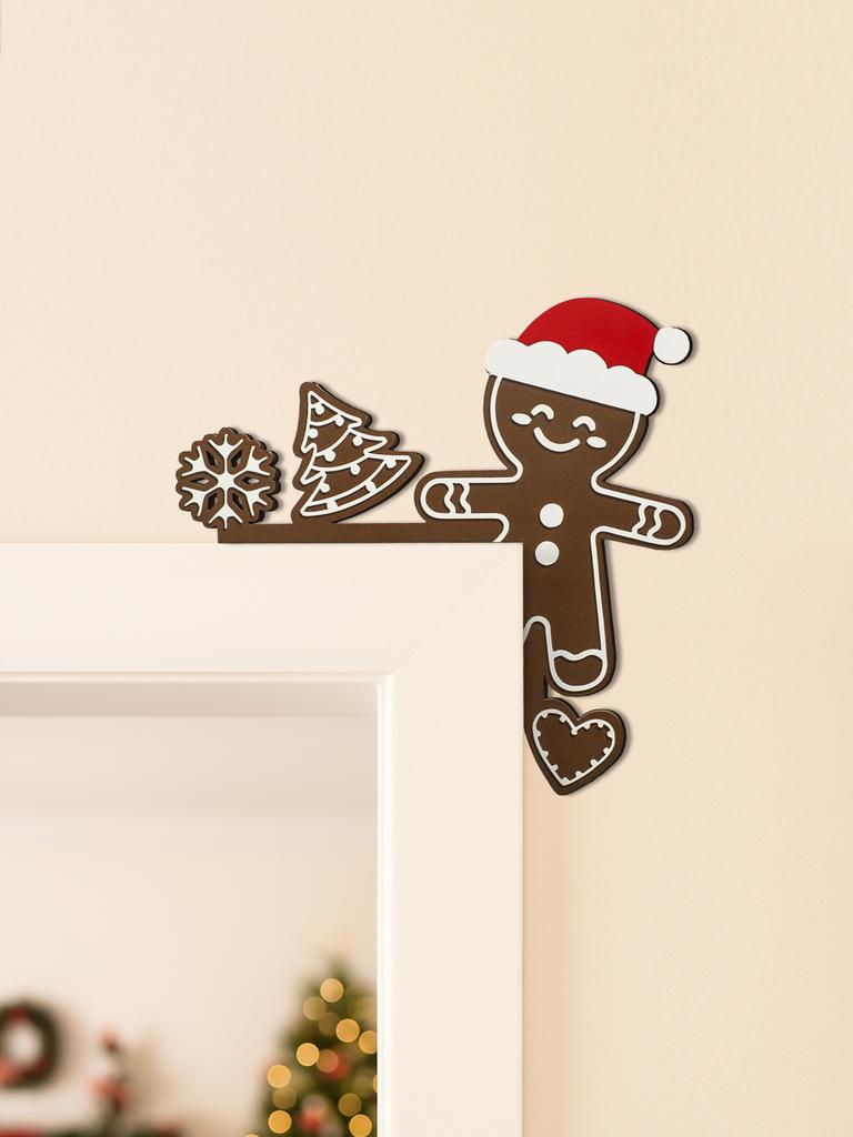 Weihnachts Lebkuchenmann Tür Eckdeko Weihnachtsmannmütze Schneeflocke Weihnachtsbaum Herz Design Hängeornament für Zuhause Türrahmen Geschenk