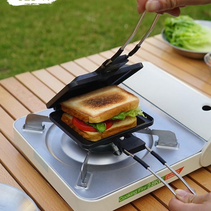 

Sandwich Maker Multifunctional Foldable Handle Rustproof Sandwich Baking Pan Double Sided Nonstick Coating Compact For Outdoor A