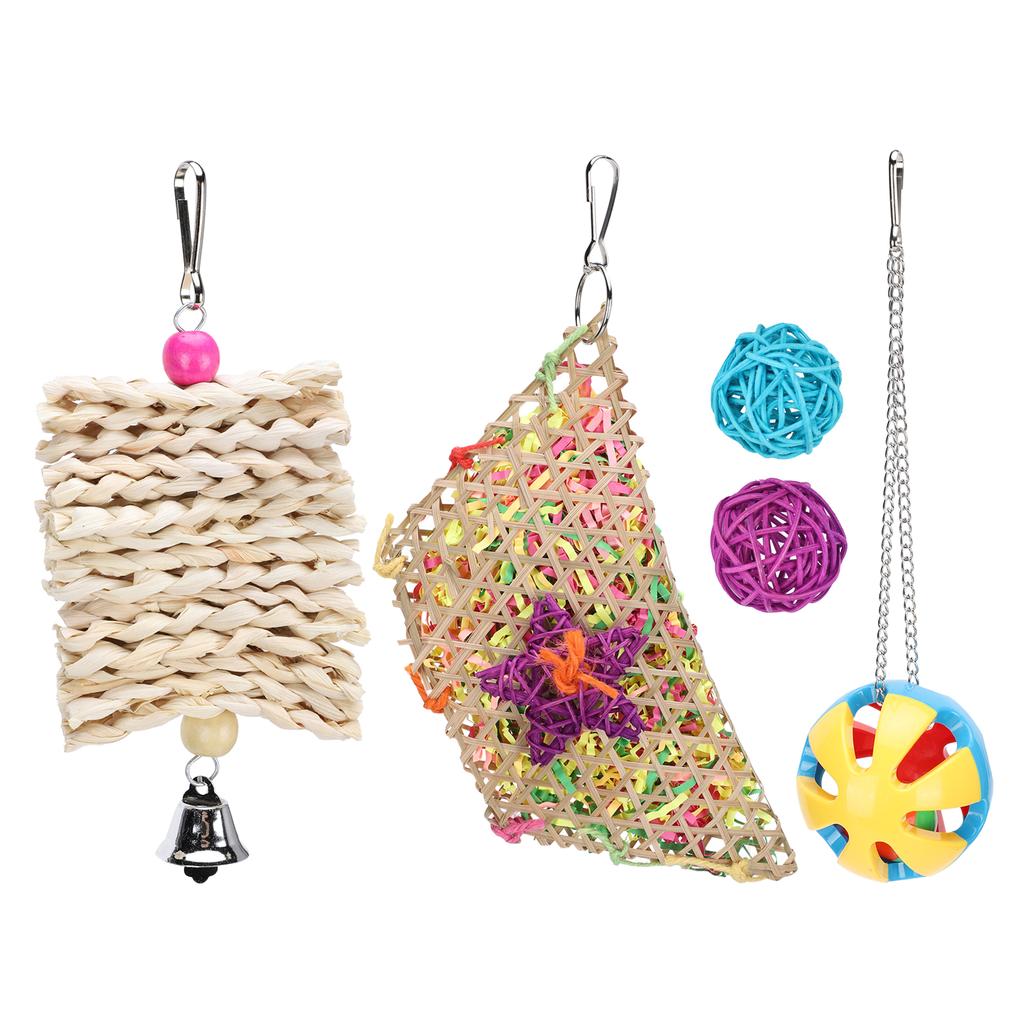 5pcs Foraging Toys Colorful Shred Bell Ball Basket Chewing for Pet Chicken Parrot  Bird