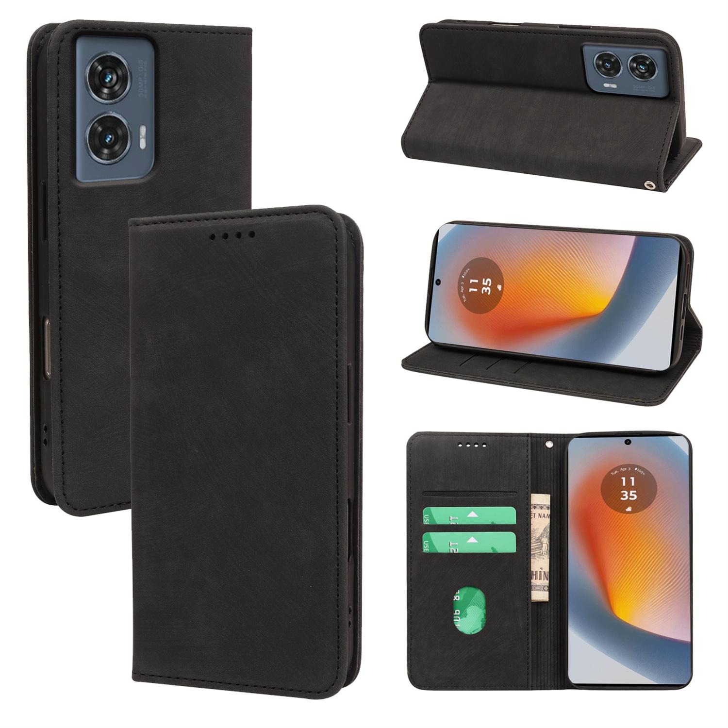 

Чехол для Motorola Edge 50 Fusion 5G Прочный Магнитный Кожаный Кошелек Чехол для Телефона с Полосатой Текстурой Black