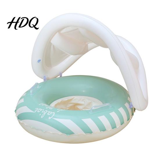 Toddler Swim Ring Baby with Canopy Inflatable Striped Pool Float for Classic светло-зеленый