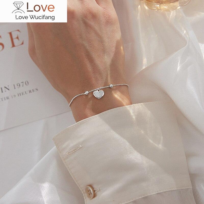 925 Sterling Silver Love Heart Pendant Ball Adjust Bracelet Female Simple Temperament Fashion Jewelry Birthday Gift