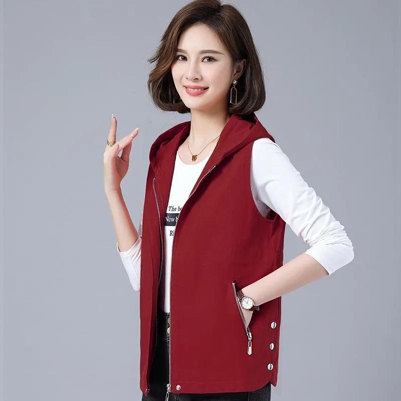 Vest Women's Waistcoat Spring Summer Fashion Outerwear Vest Middle-aged Female Casual Hooded Jacket Sleeveless Jackets