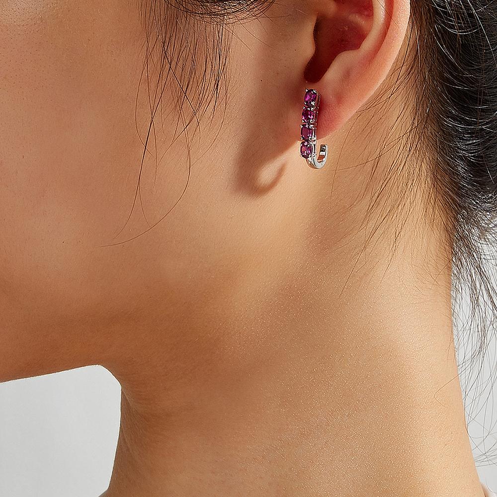 925 Sterling Silver Natural Rhodolite Garnet Small Size Ring Earrings Jewelry Set Women's Fine Jewelry Daily Wear