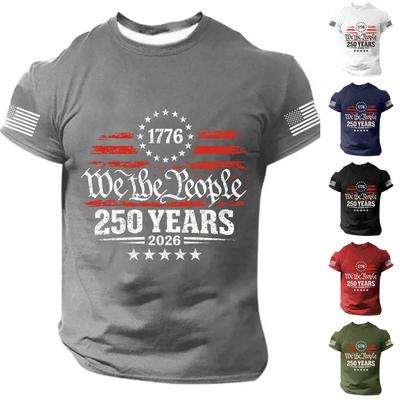 Men's Short Sleeve Casual T Shirt with 1776 We the 250 Years 2026 Print Crew Neck Comfortable Fit Top for Daily Wear