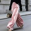Women's Velvet Wide Leg Pants High Waist Loose Fit Flowy Long Trousers for Casual Wear