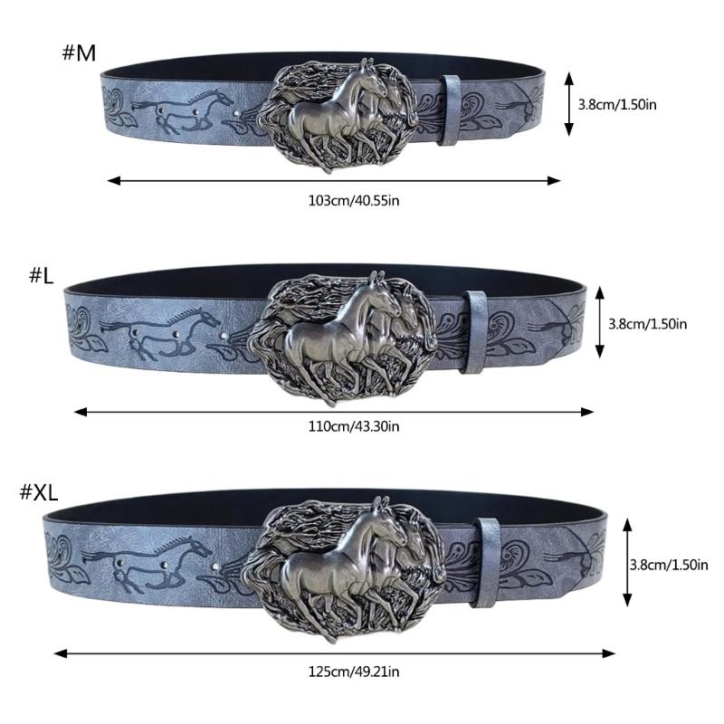 Waist Belt Punk Chain for Cowboy Cowgirl Carved Horse Buckle Retro Floral Buckle Waist Chain Belt