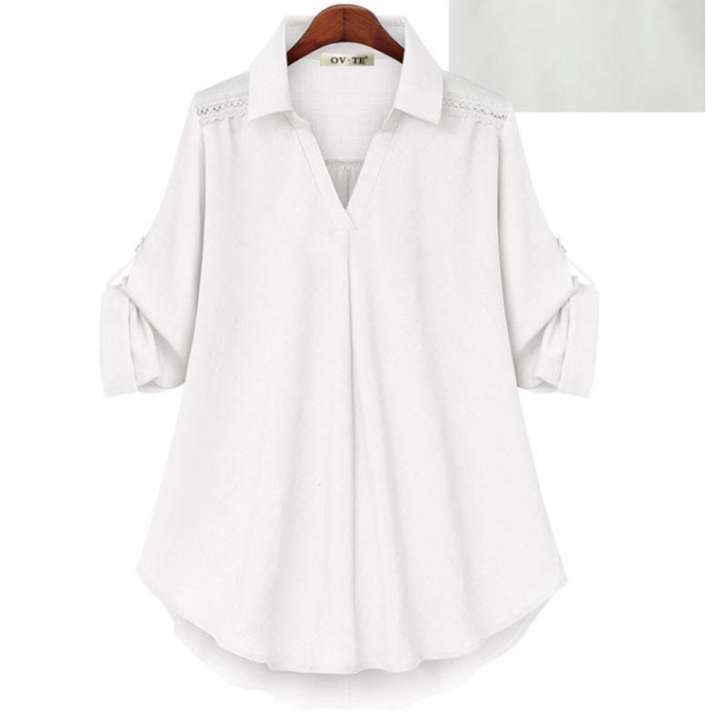 

Осенне-зимняя женская одежда Новая двухцветная рубашка с рукавом три четверти Большой размер Свободного кроя Стройнящая Средней длины Длинная Легче всего сочетать Топы Тренд White Large size XXXXL