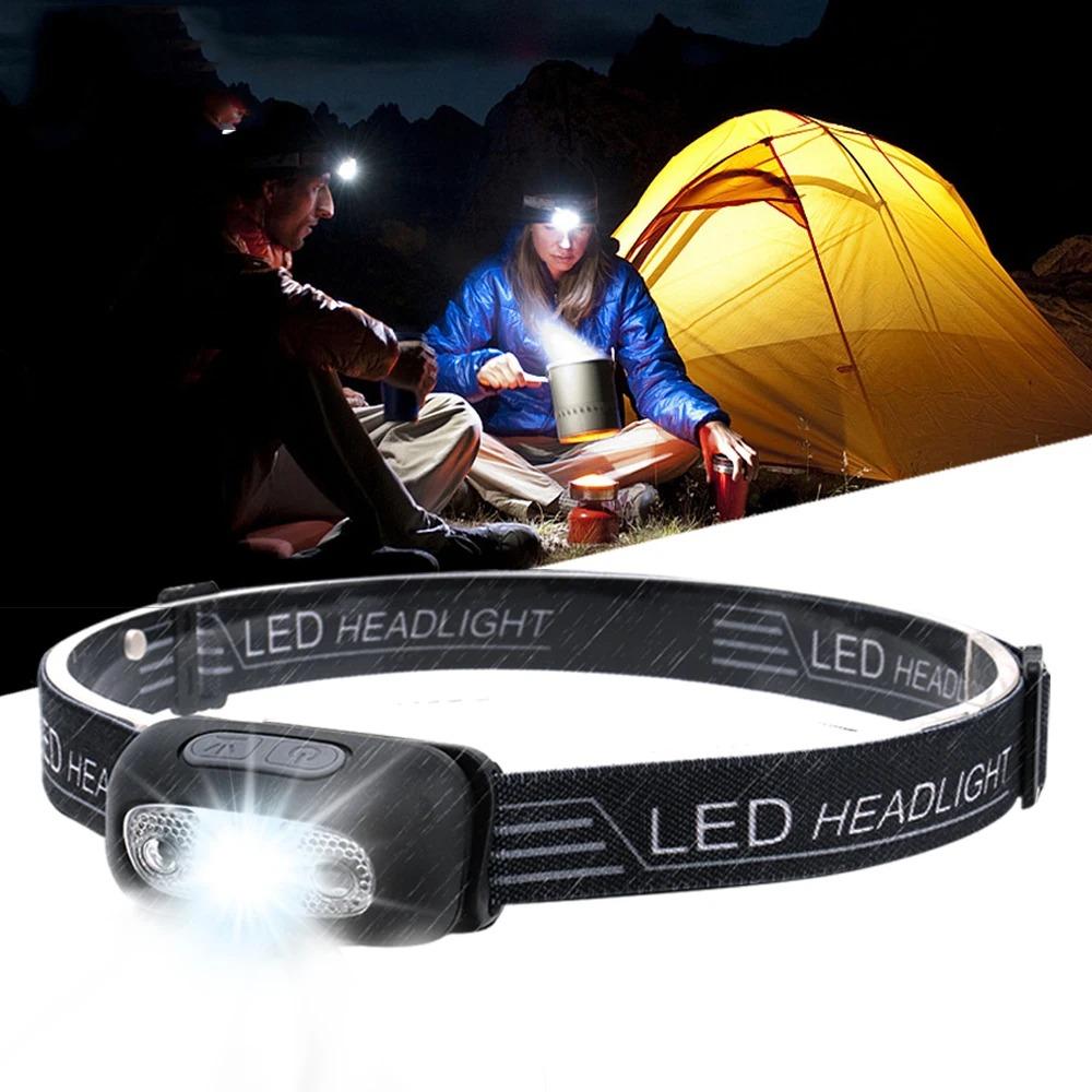 Sensor Mini Headlamp USB Rechargeable Head Light with Wave Sensor Flashlight Outdoor Lighting Lamp for Hiking Emergency Usage