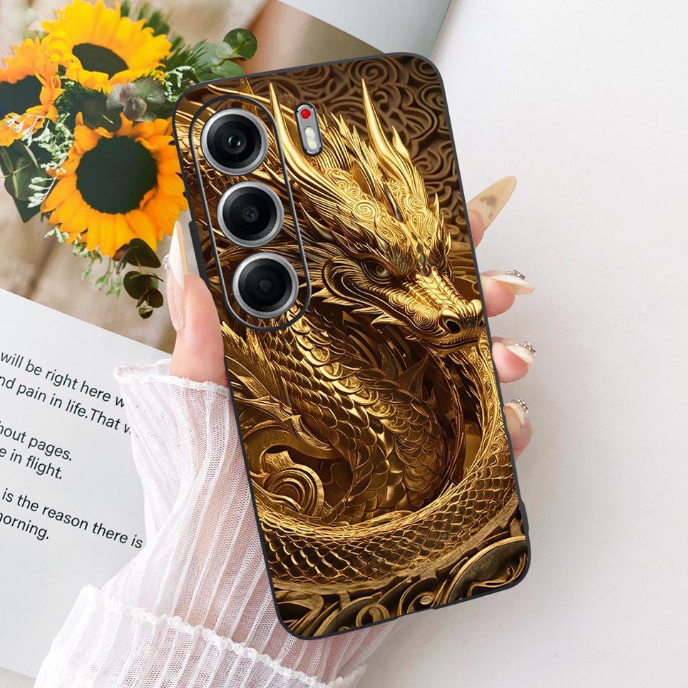 Hülle für Tecno Camon 40 Pro CM7 CM6 Handyhüllen für Camon 40 4G CM5 Niedliche Cartoon-Tiere Cooler Drache Löwe Weiches TPU Schwarze Abdeckung