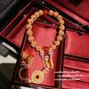Ancient Gold, Silk Chisel Carved Pine Flower Eighteen Seeds Safety Buckle Bracelet, New Chinese Style, Vajra Pestle Flower Window Necklace