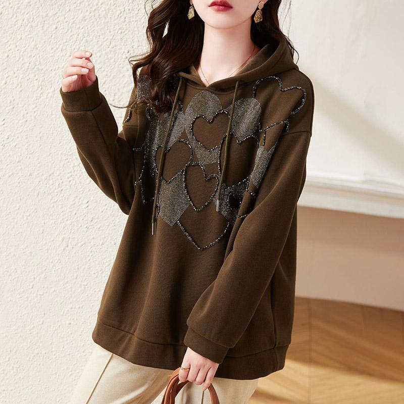 Bluza damska bawełniana oversize z kapturem z polaru pogrubiona luźna z okrągłym dekoltem casualowa wkładana top bluza z długim rękawem