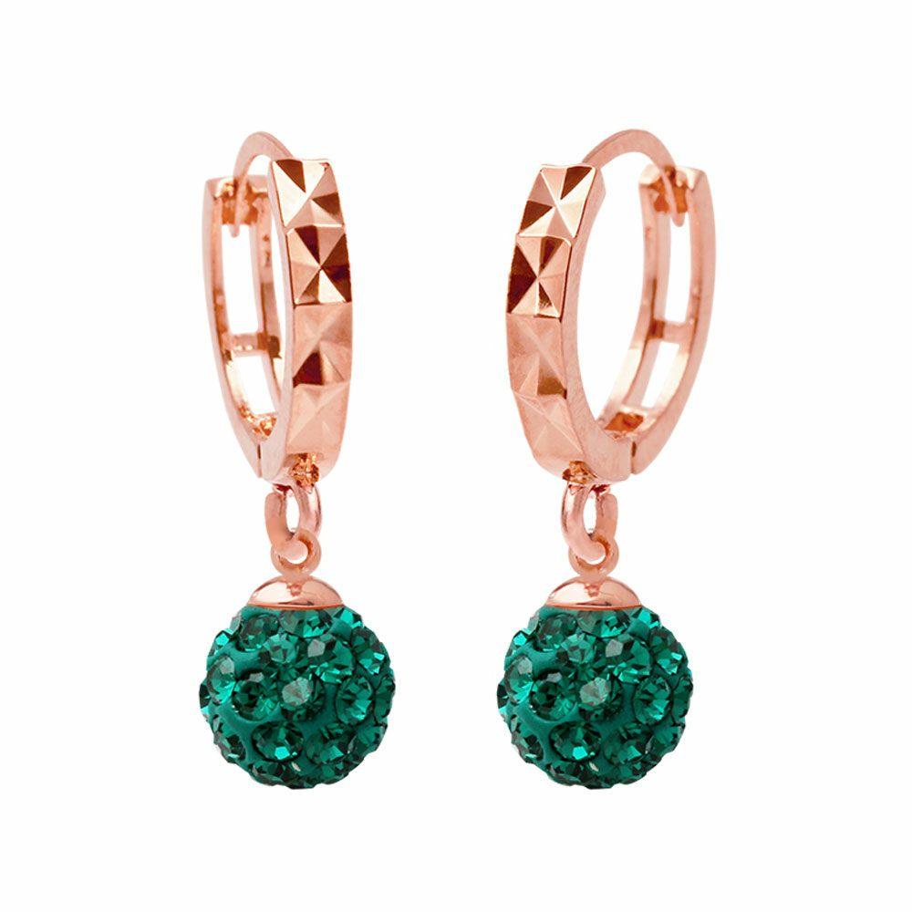 [Merry-Grin] 14K Gold Pin Earrings Birthstone Color Mirror Ball May Emerald