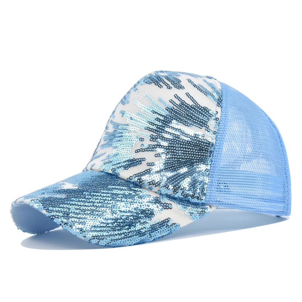 Boné de beisebol com rabo de cavalo brilhante, coque bagunçado, chapéus de pai para mulheres, lantejoulas brilhantes, boné de caminhoneiro de malha de verão, bonés hip hop snapback