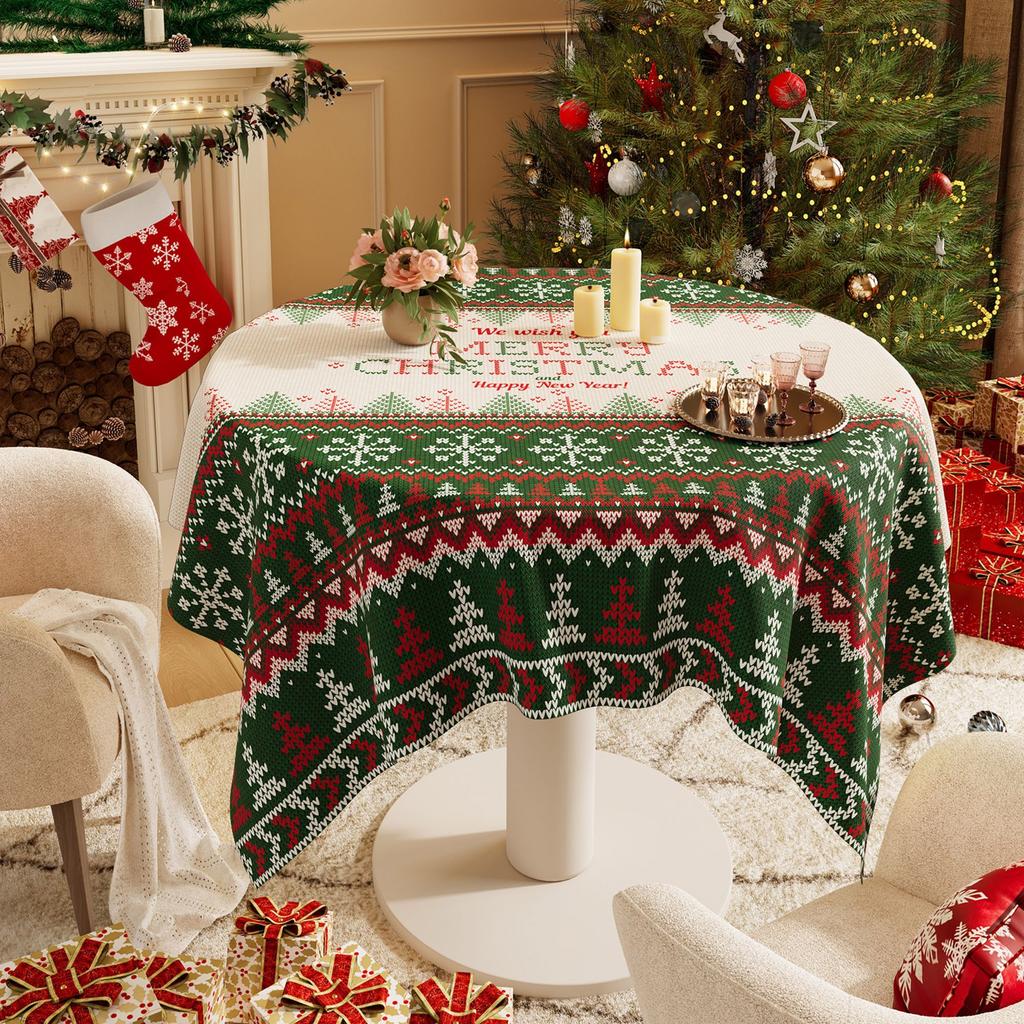 Christmas New Year Decor Round Tablecloth Waterproof Heat Resistant Washable Table Cover