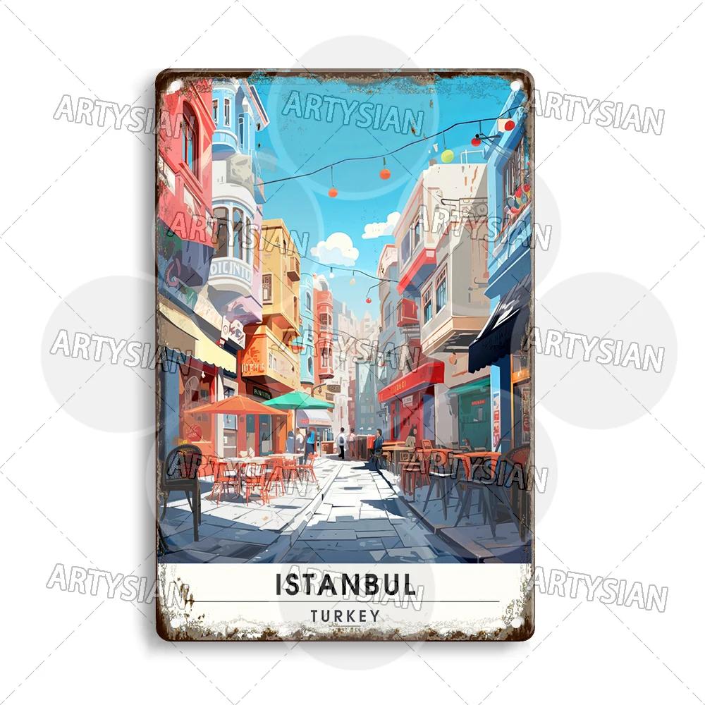 Netherlands Turkey Travel Cityscape Metal Sign Istanbul Bodrum Cappadocia Amsterdam Antalya Bodrum Giethoorn Metal Plaque